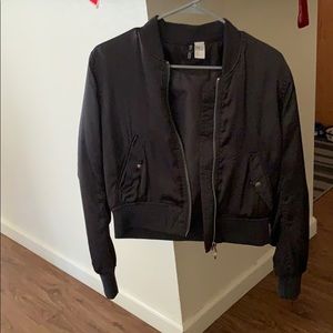 Grey Cropped Bomber Jacket